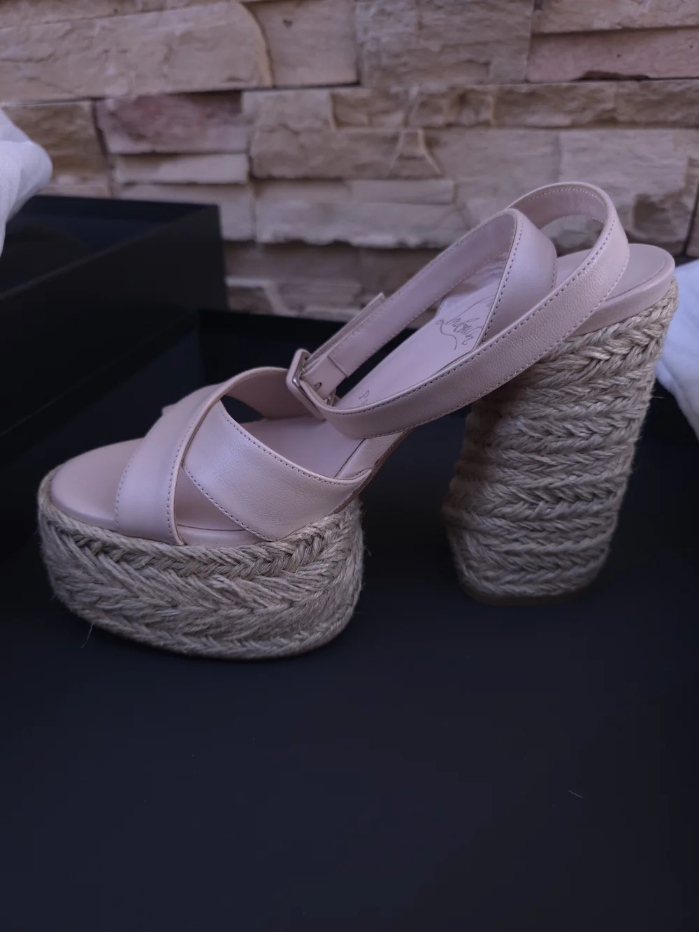 Christian Louboutin Nude Pink Leather Platform Espadrille Sandals